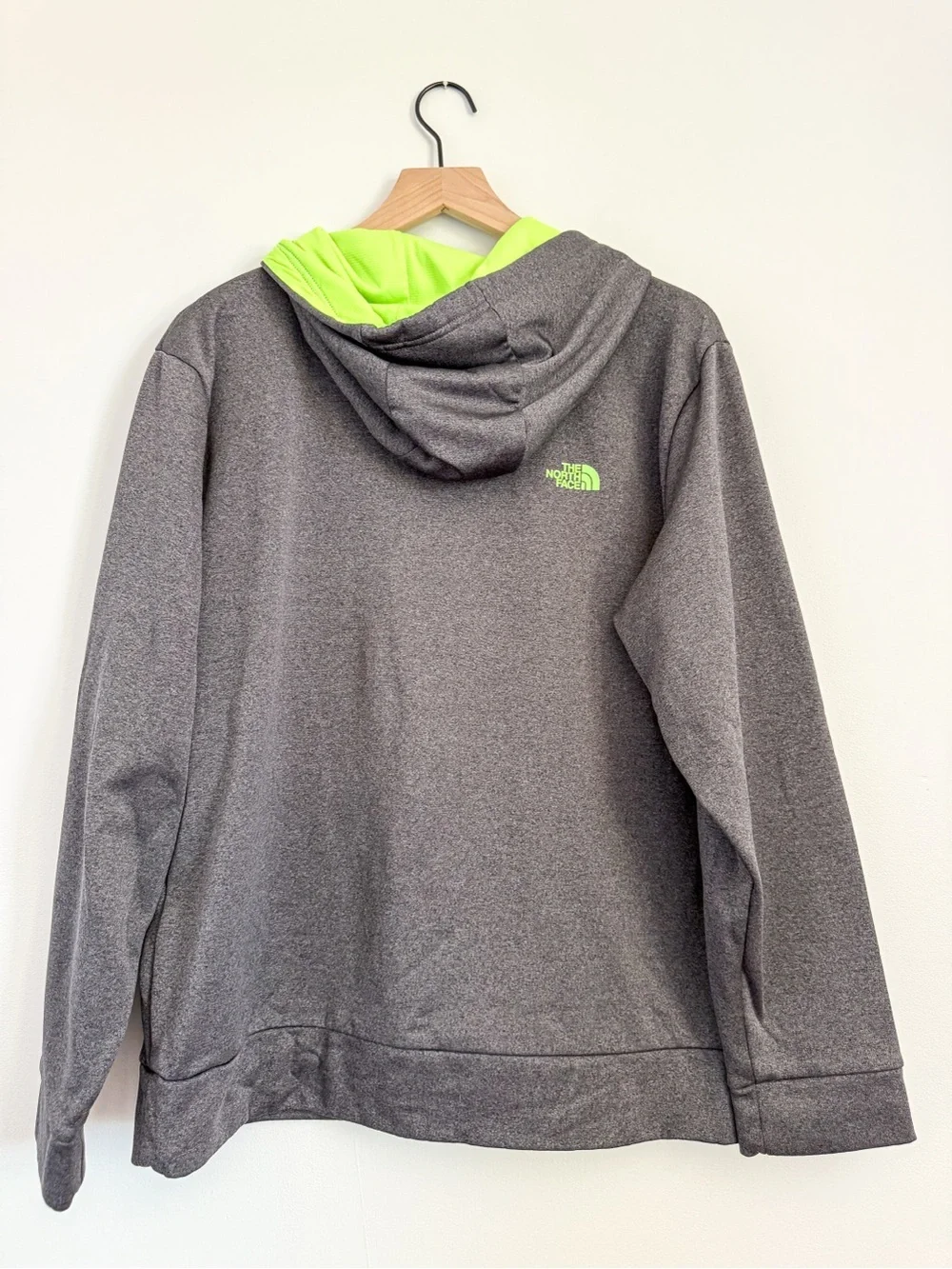 The North Face Hoodie Gray Neon Green Logo Pullover Sweatshirt Size L